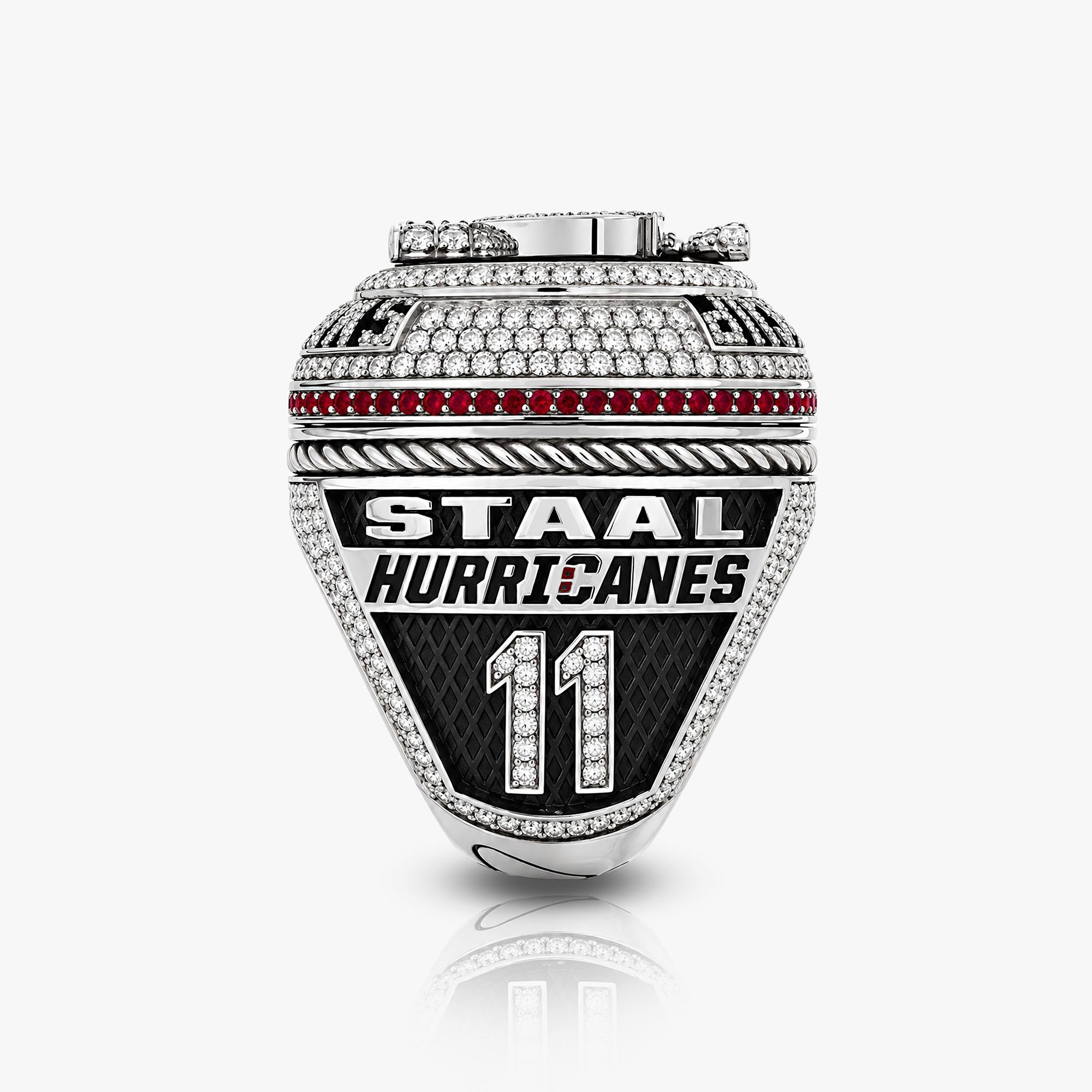 Personalized side of the player ring with the recipient's name and number.