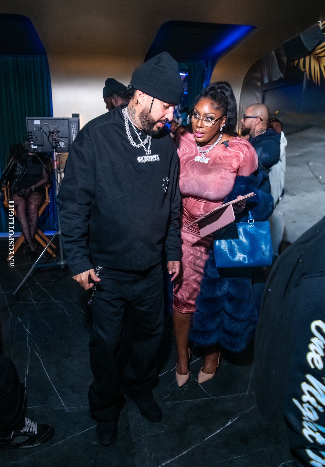 Erica "Ms. Diggs" Diggs with French Montana on the set of the "Pressure" music video