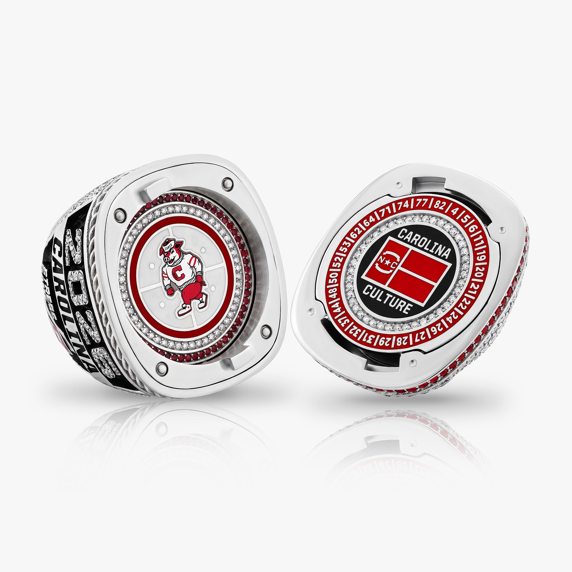 Both faces of the removable championship puck pendant.