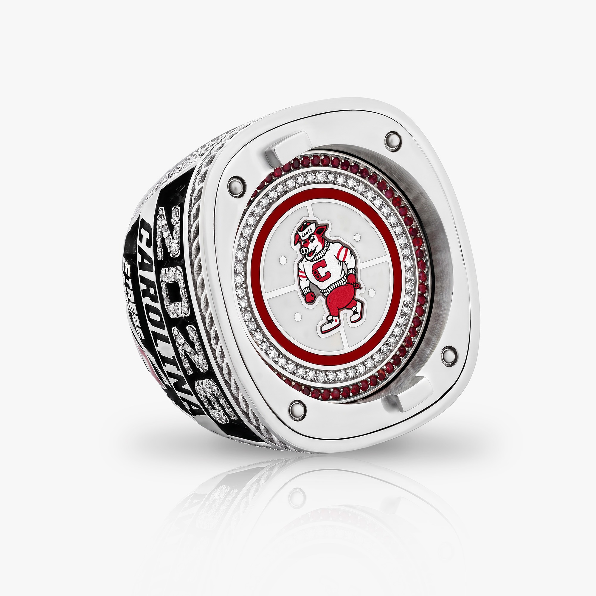 The open championship ring reveals Stormy beneath the removable top.
