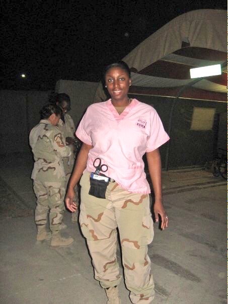 On base in desert fatigues between shifts